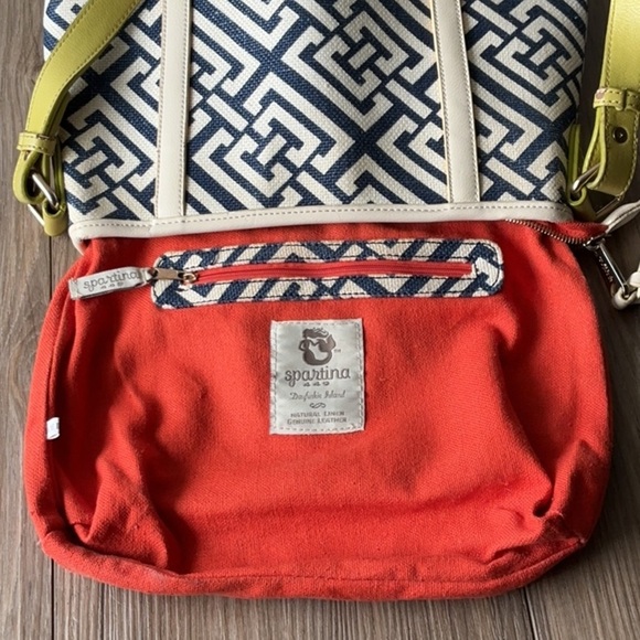 Spartina 449 Linen and Leather Yellow and Blue Shoulder Bag - Picture 5 of 9